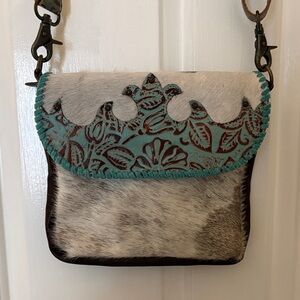Myra Bag western style Crossbody bag with Turquoise and Brown Accents